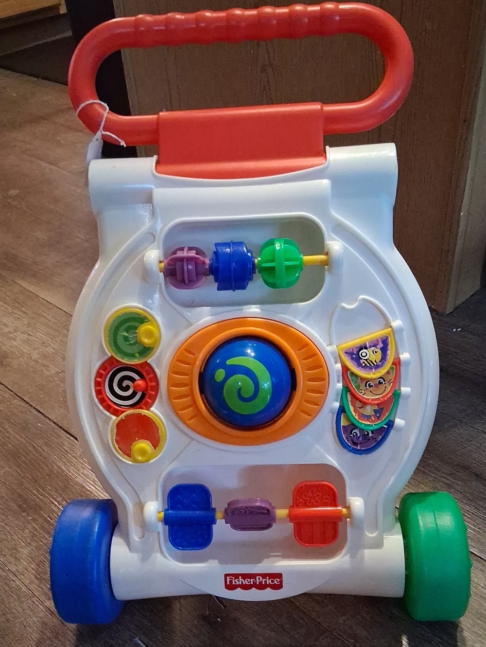 Fisher-Price White Learning Walker with Red Handle and Blue & Green Wheels
